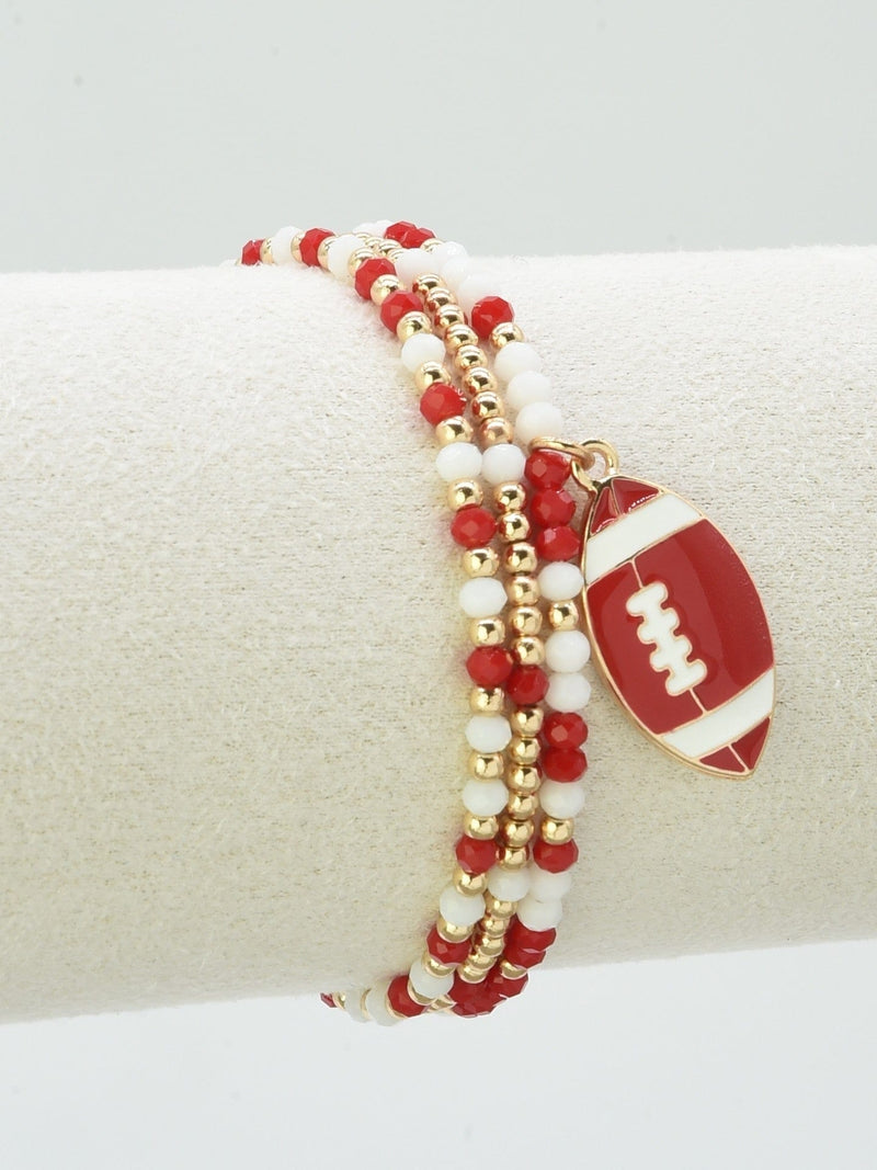 CB2300 3 Piece Multi Strand Football Charm Bracelet Set - MiMi Wholesale