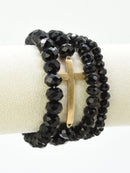 CB2314 4 Piece Glass Bead Cross Charm Bracelet Set - MiMi Wholesale