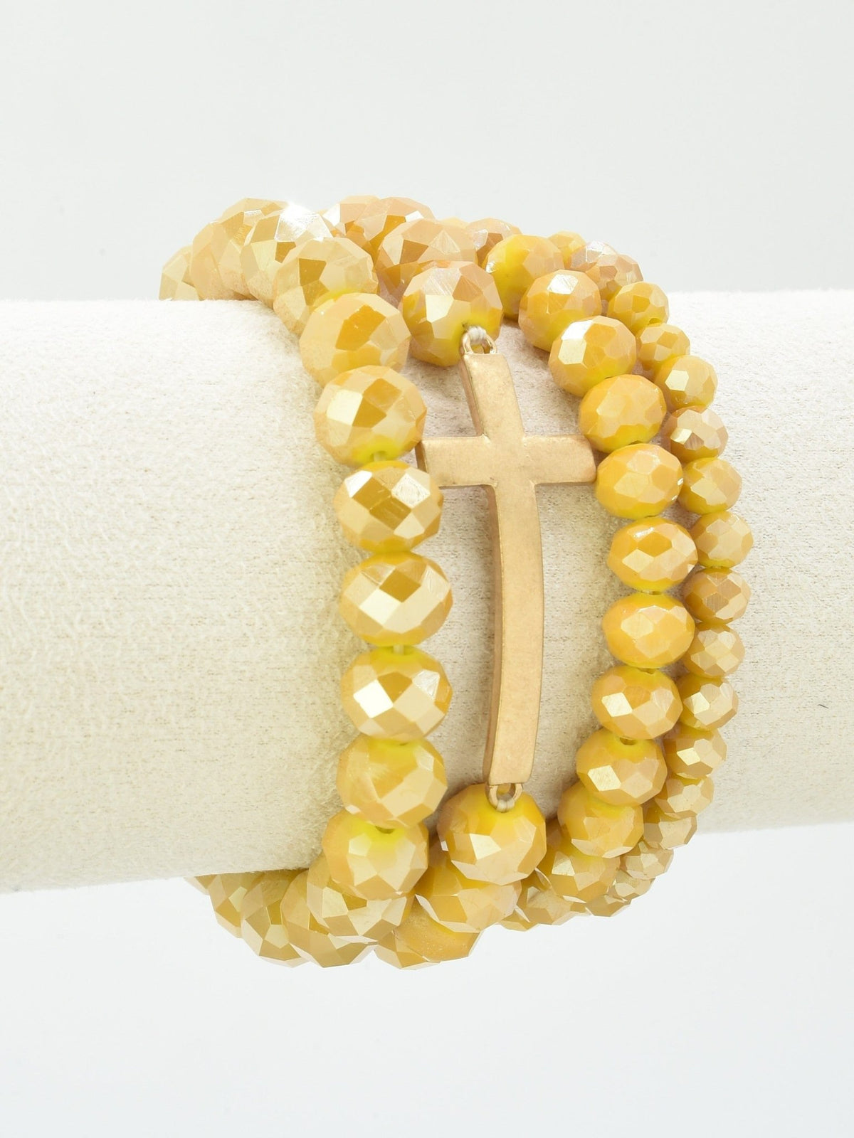 CB2314 4 Piece Glass Bead Cross Charm Bracelet Set - MiMi Wholesale
