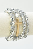 CB2314 4 Piece Glass Bead Cross Charm Bracelet Set - MiMi Wholesale