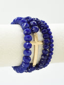 CB2314 4 Piece Glass Bead Cross Charm Bracelet Set - MiMi Wholesale