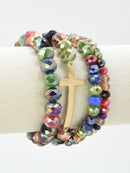 CB2314 4 Piece Glass Bead Cross Charm Bracelet Set - MiMi Wholesale