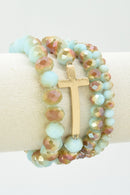 CB2314 4 Piece Glass Bead Cross Charm Bracelet Set - MiMi Wholesale