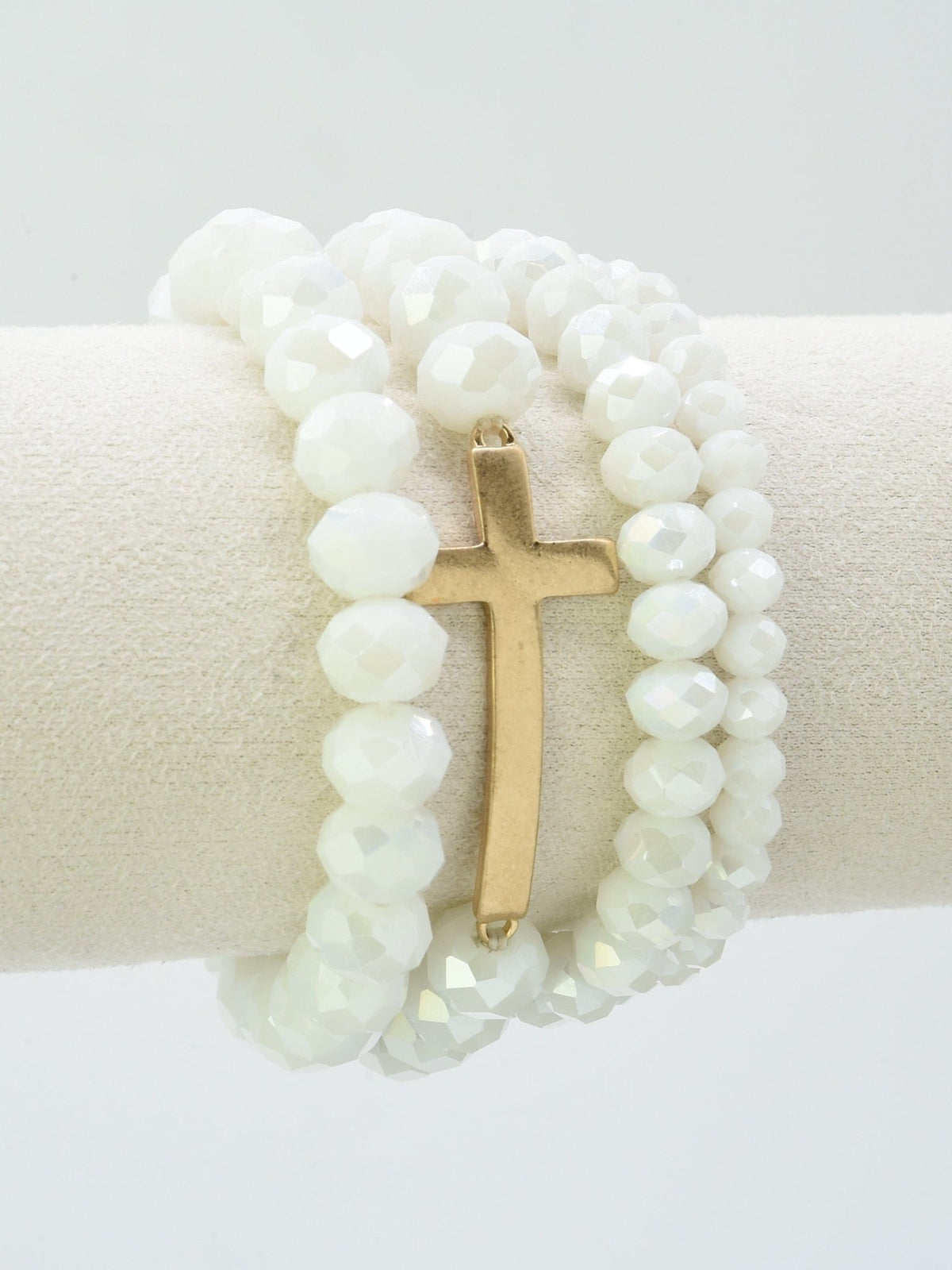CB2314 4 Piece Glass Bead Cross Charm Bracelet Set - MiMi Wholesale