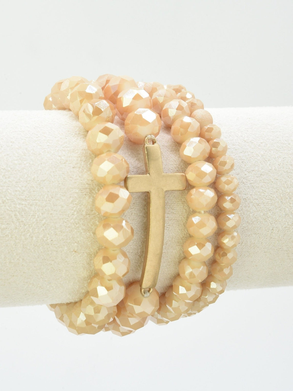 CB2314 4 Piece Glass Bead Cross Charm Bracelet Set - MiMi Wholesale