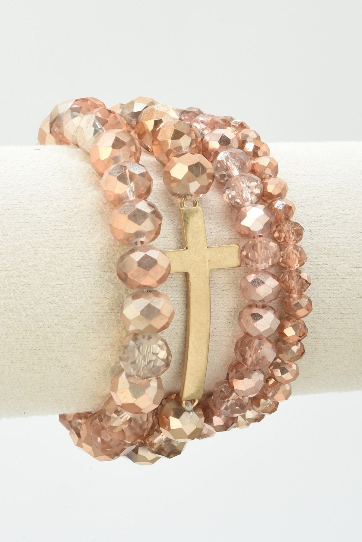 CB2314 4 Piece Glass Bead Cross Charm Bracelet Set - MiMi Wholesale