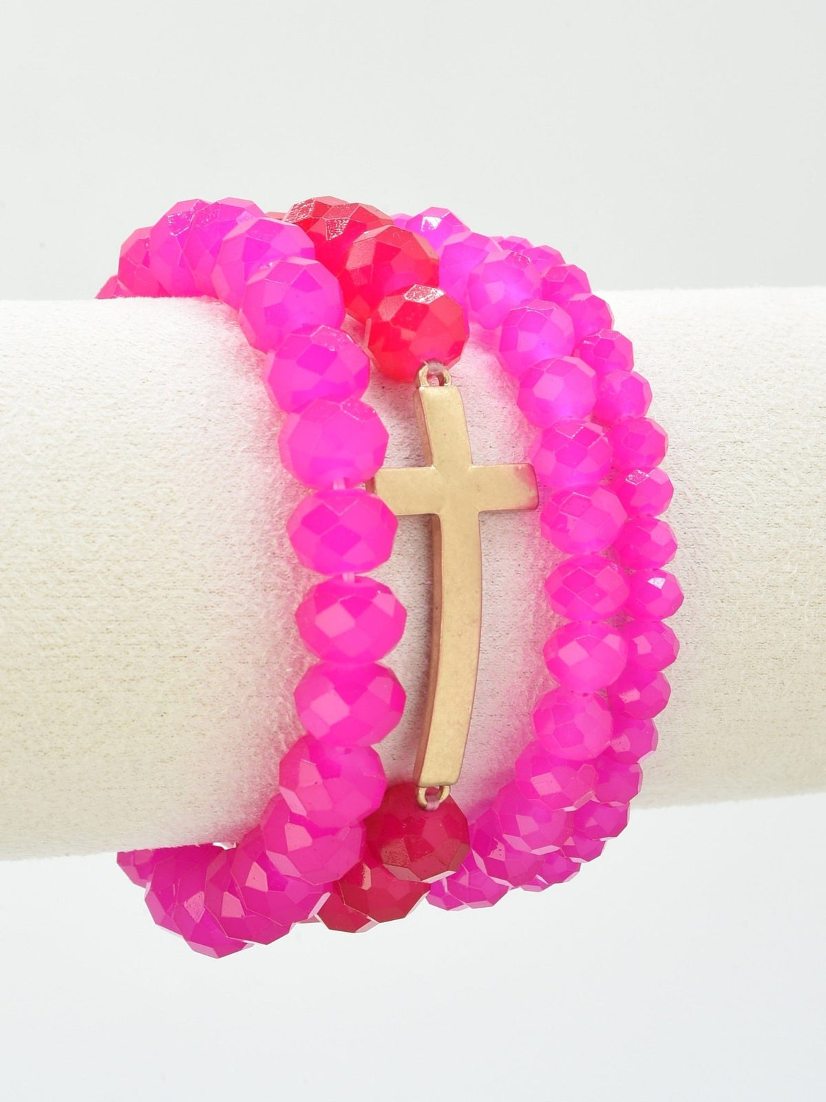 CB2314 4 Piece Glass Bead Cross Charm Bracelet Set - MiMi Wholesale