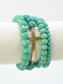 CB2314 4 Piece Glass Bead Cross Charm Bracelet Set - MiMi Wholesale