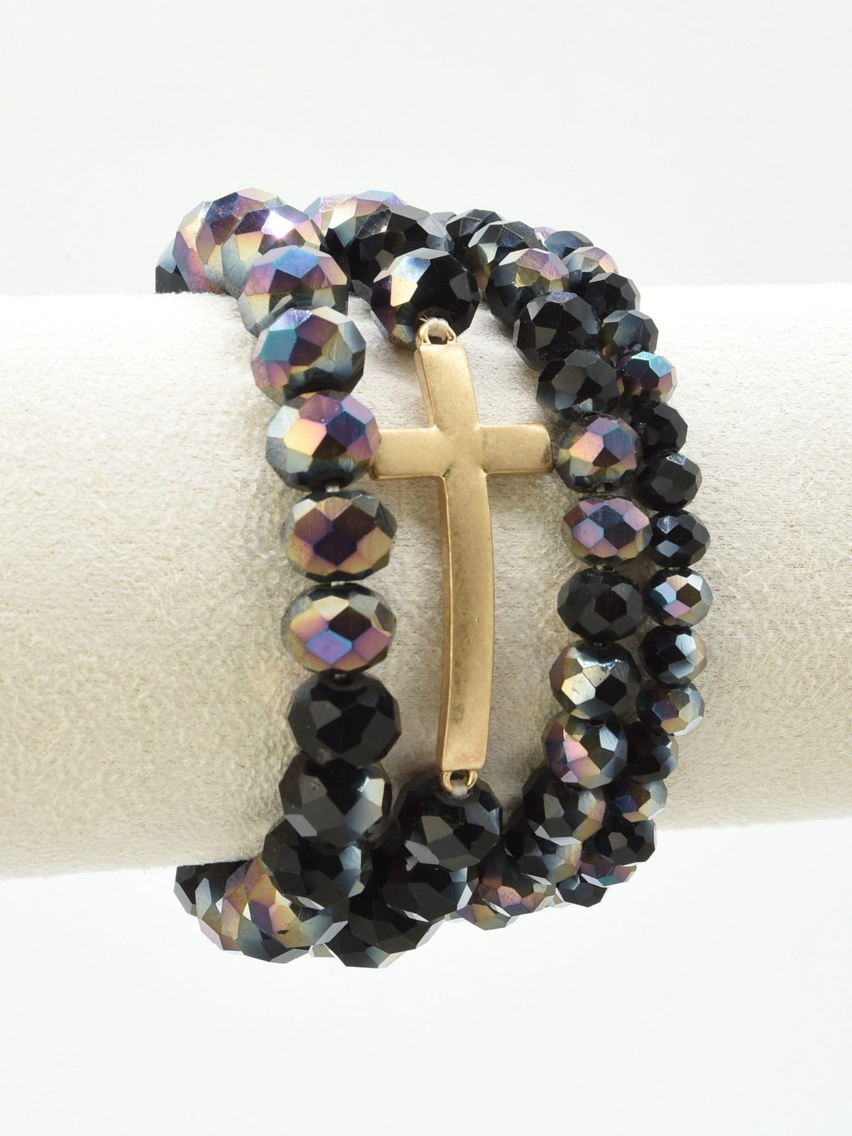 CB2314 4 Piece Glass Bead Cross Charm Bracelet Set - MiMi Wholesale