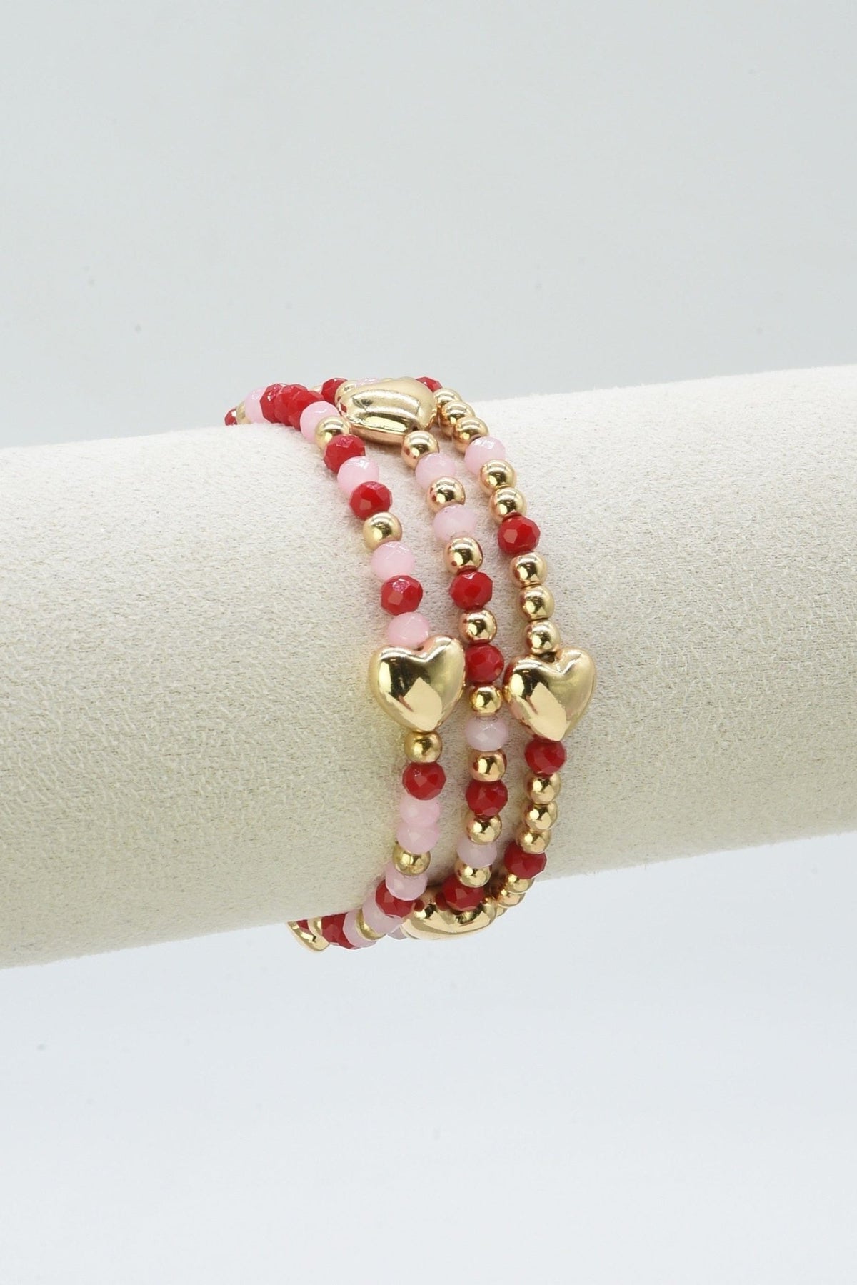 CB2323 3 Piece Heart Charm Beaded Bracelet Set - MiMi Wholesale