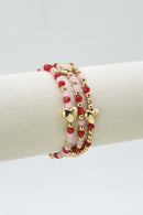 CB2323 3 Piece Heart Charm Beaded Bracelet Set - MiMi Wholesale