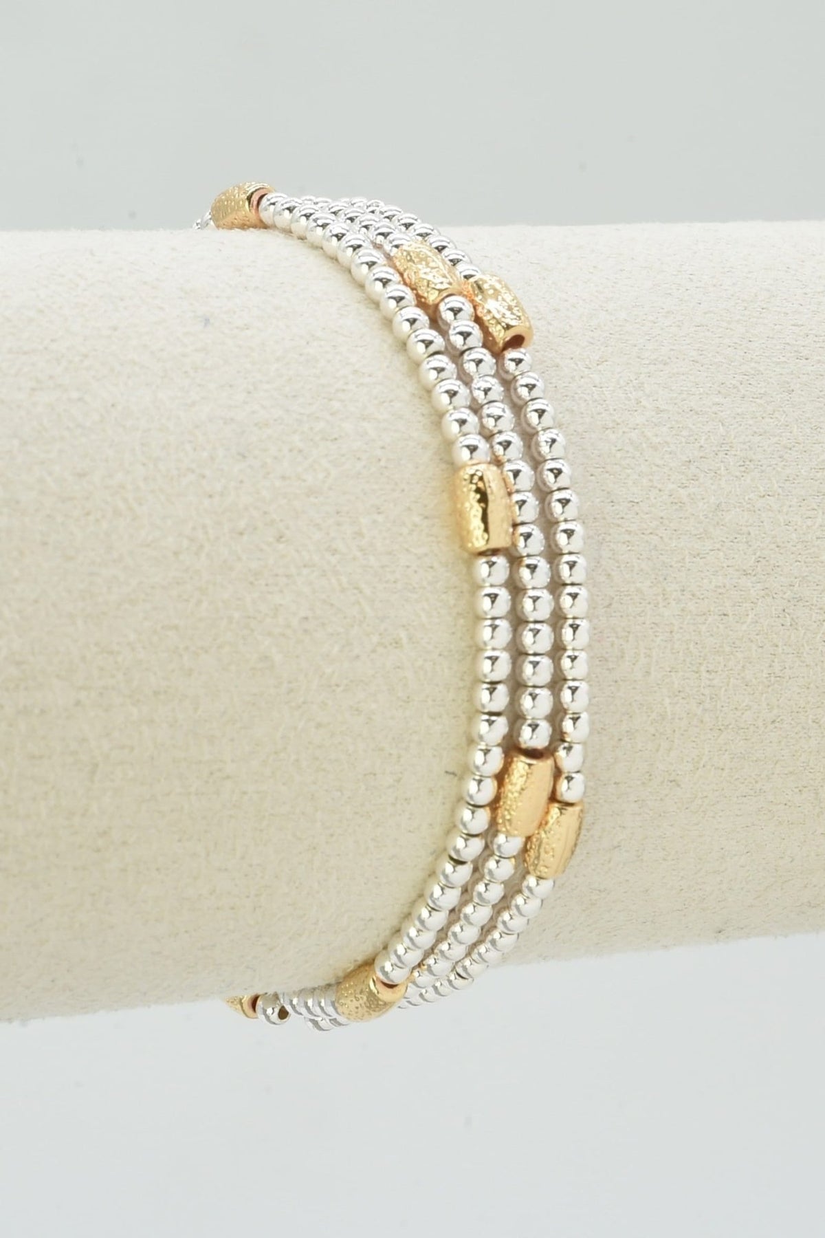CB2346 3 Piece Metal Bead with CCB Stretch Bracelet - MiMi Wholesale