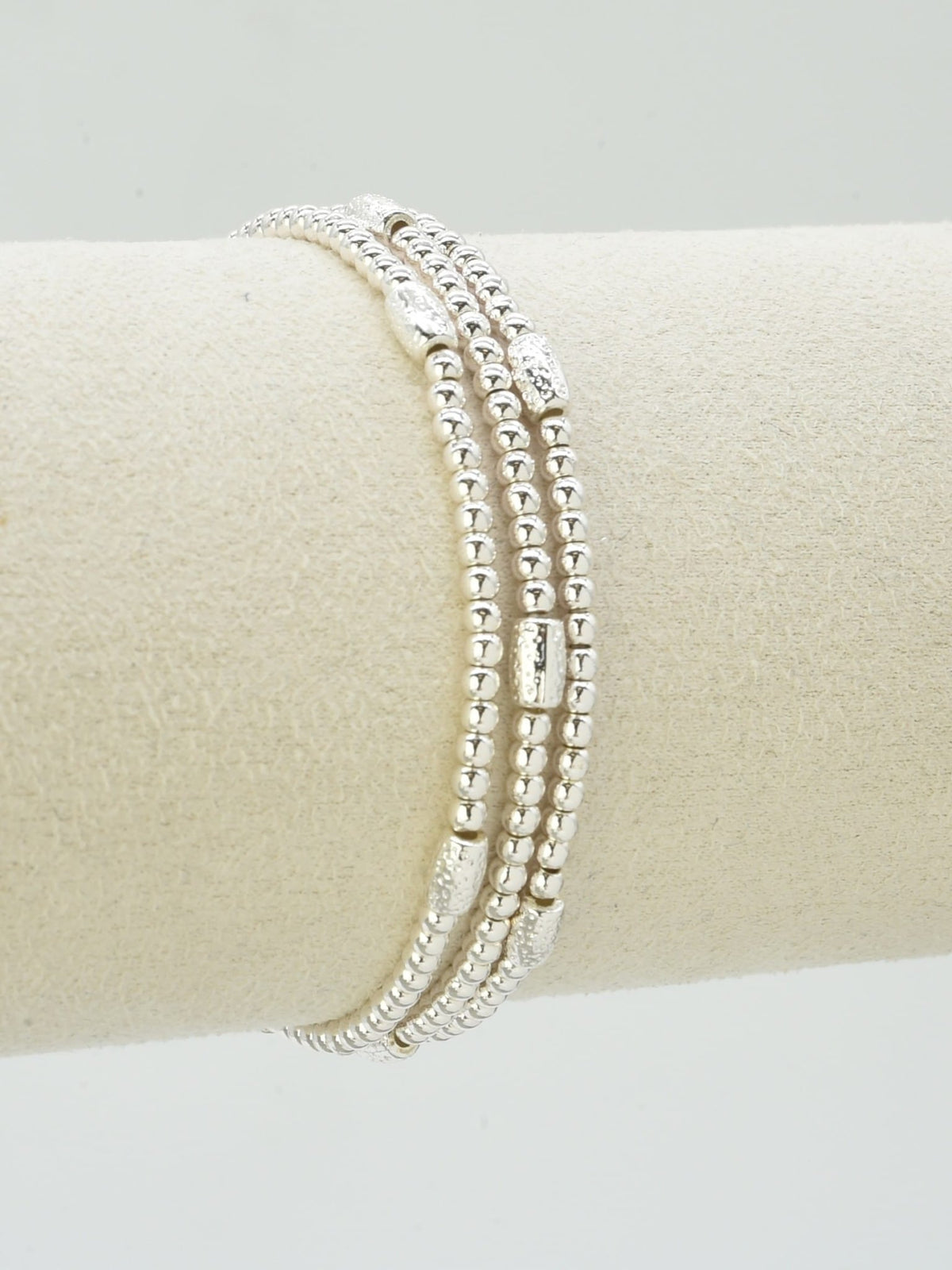 CB2346 3 Piece Metal Bead with CCB Stretch Bracelet - MiMi Wholesale