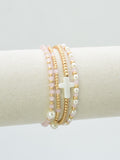 CB2349 4 Piece Glass, Pearl, Cross Bracelet Set - MiMi Wholesale