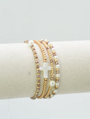 CB2349 4 Piece Glass, Pearl, Cross Bracelet Set - MiMi Wholesale