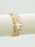 CB2349 4 Piece Glass, Pearl, Cross Bracelet Set - MiMi Wholesale