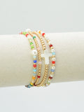 CB2349 4 Piece Glass, Pearl, Cross Bracelet Set - MiMi Wholesale