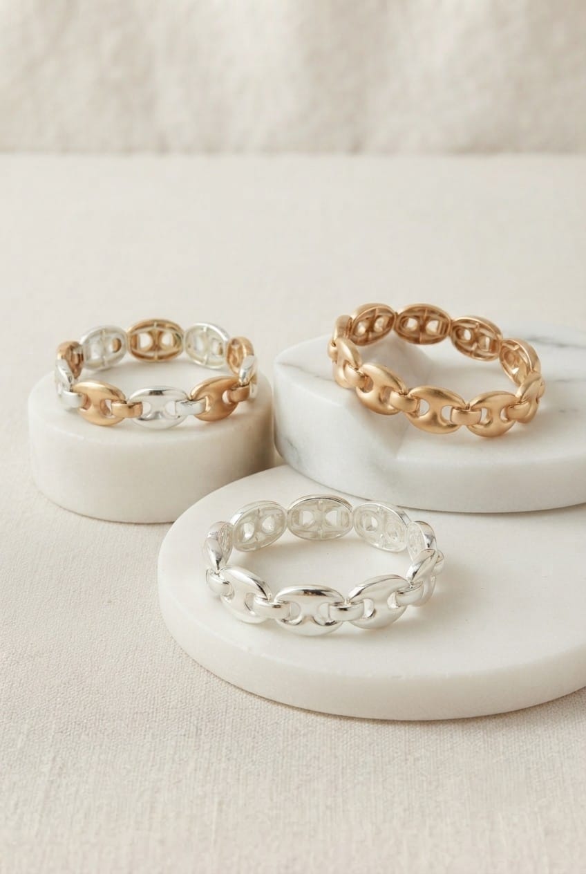 CB2352 Metal Link Stretch Bracelet - MiMi Wholesale