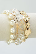 CB2365 4 PCS CCB, Pearl, and Glass Bracelet - MiMi Wholesale