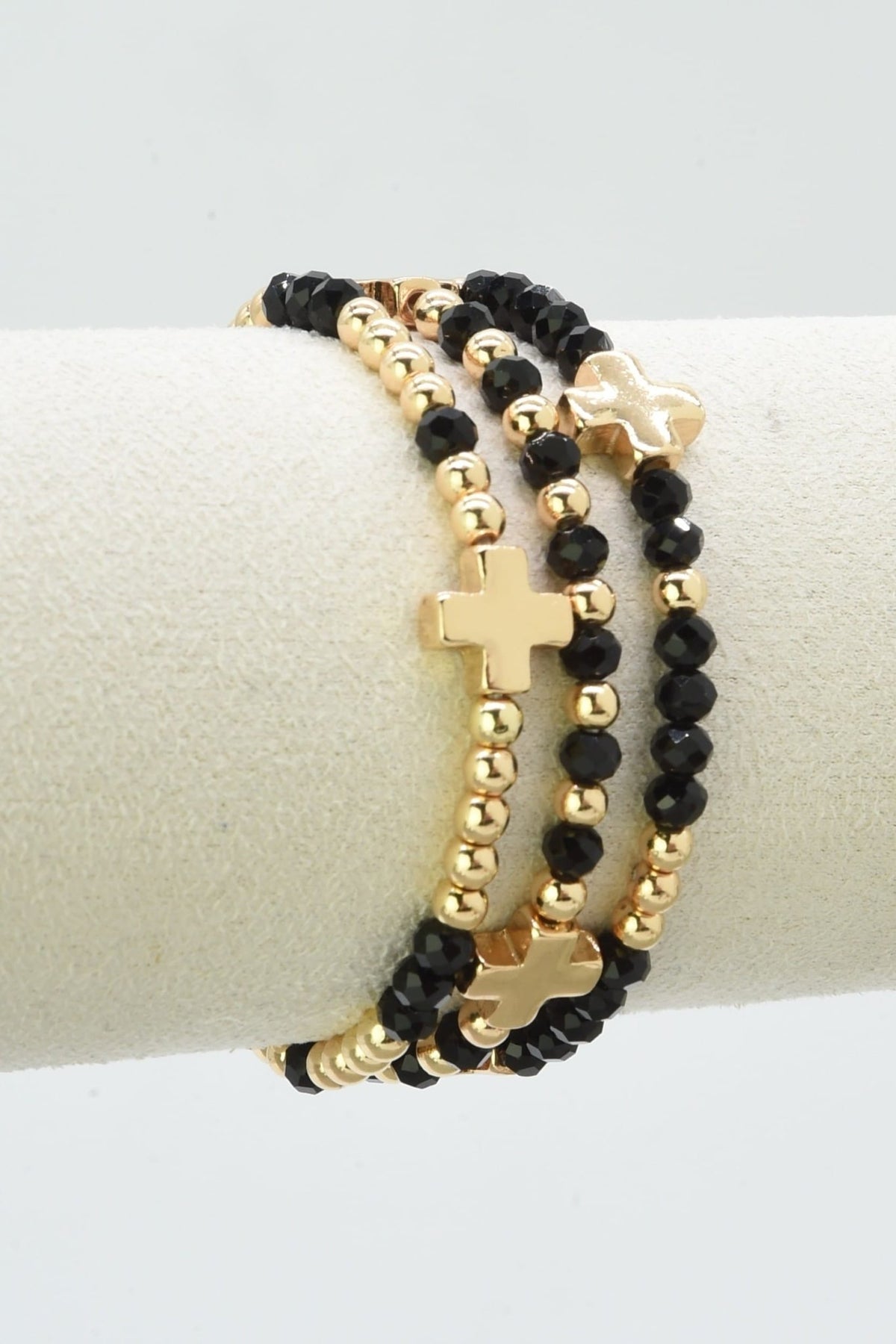 CB2382 Clara Three-Piece Glass Bead Cross Bracelet Set - MiMi Wholesale