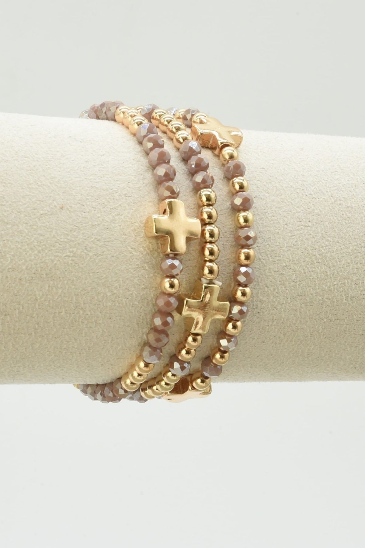 CB2382 Clara Three-Piece Glass Bead Cross Bracelet Set - MiMi Wholesale
