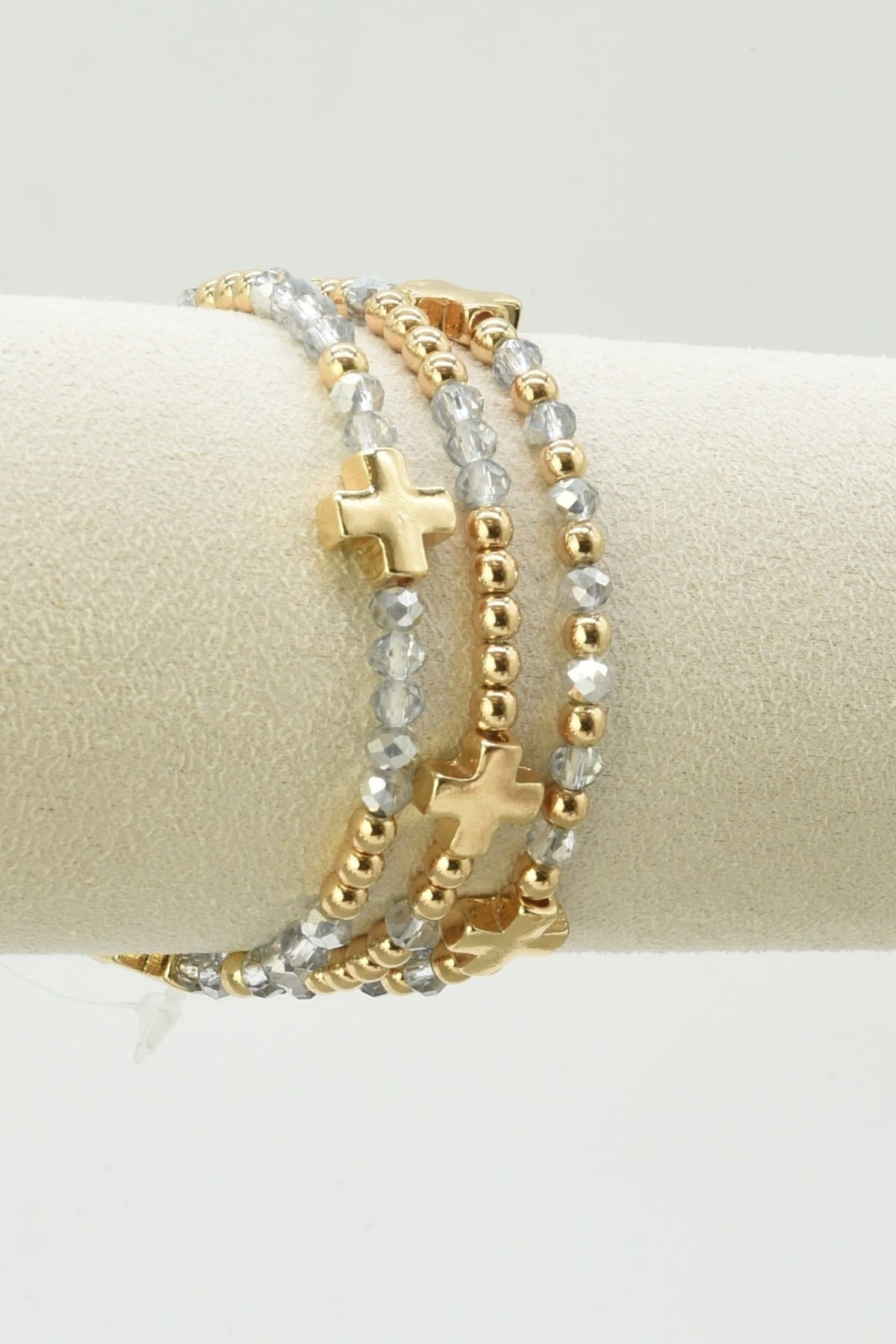 CB2382 Clara Three-Piece Glass Bead Cross Bracelet Set - MiMi Wholesale