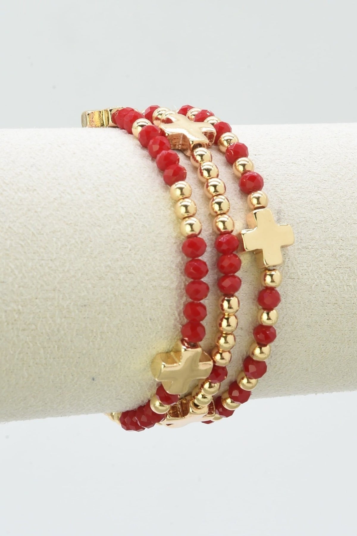 CB2382 Clara Three-Piece Glass Bead Cross Bracelet Set - MiMi Wholesale