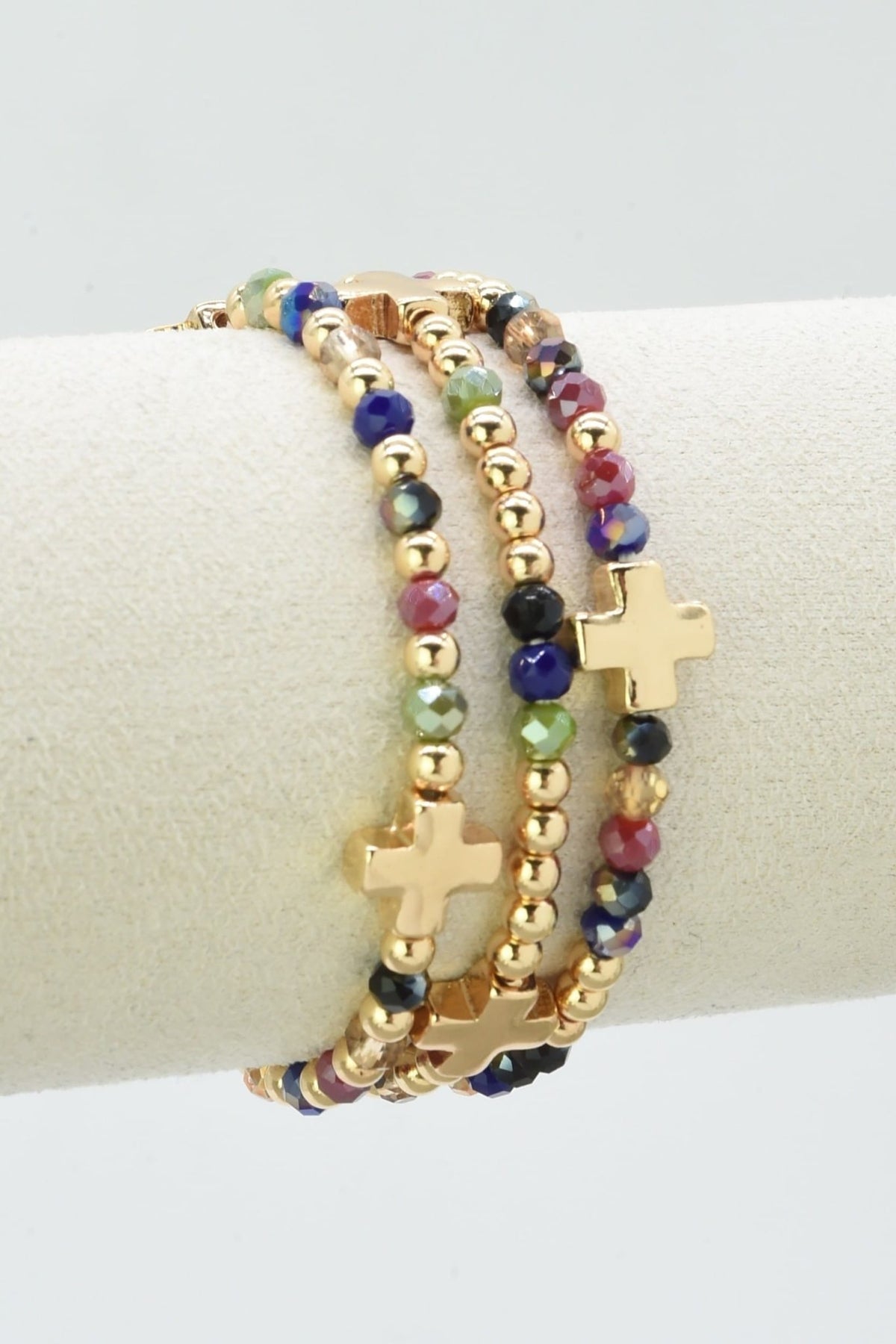 CB2382 Clara Three-Piece Glass Bead Cross Bracelet Set - MiMi Wholesale