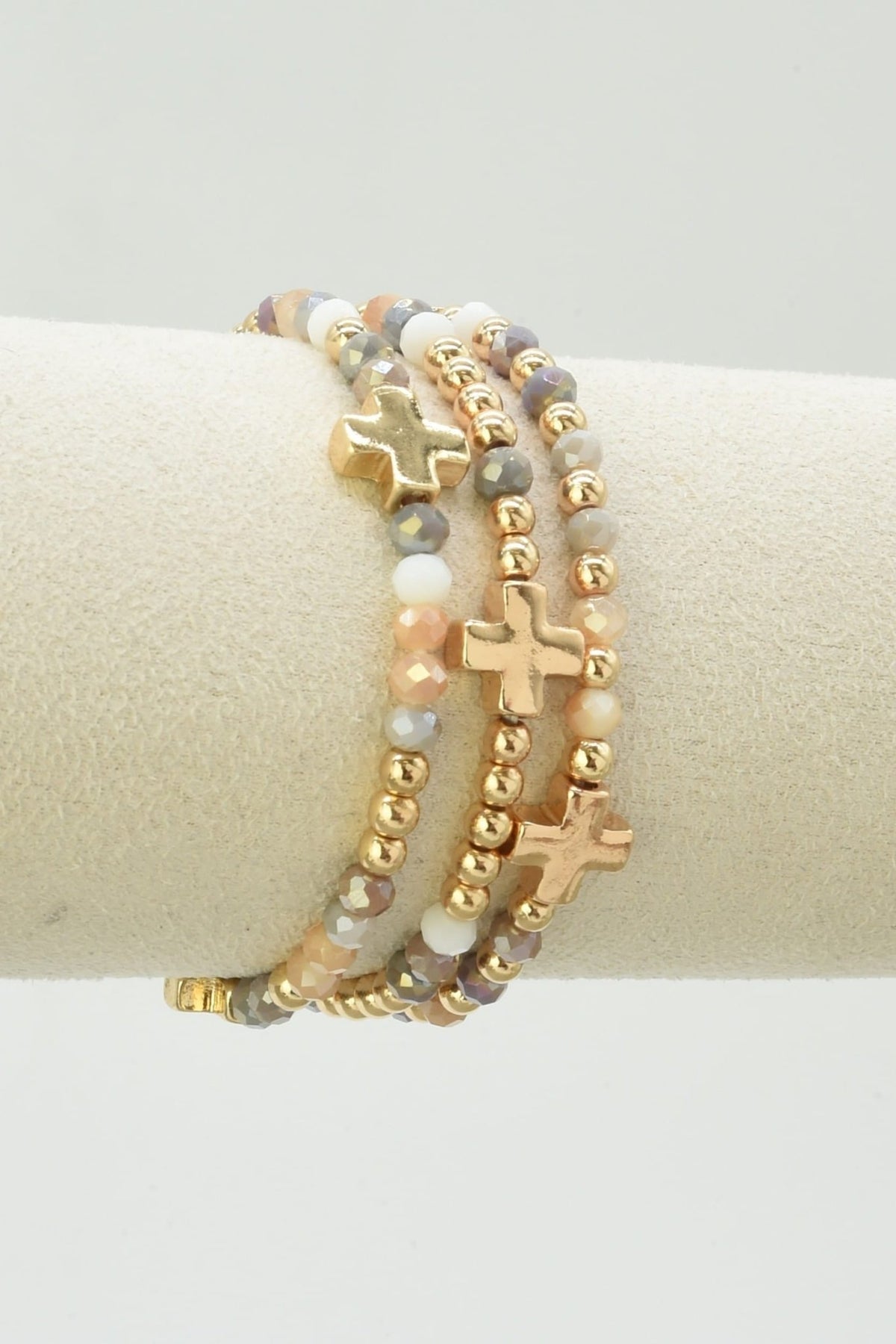 CB2382 Clara Three-Piece Glass Bead Cross Bracelet Set - MiMi Wholesale