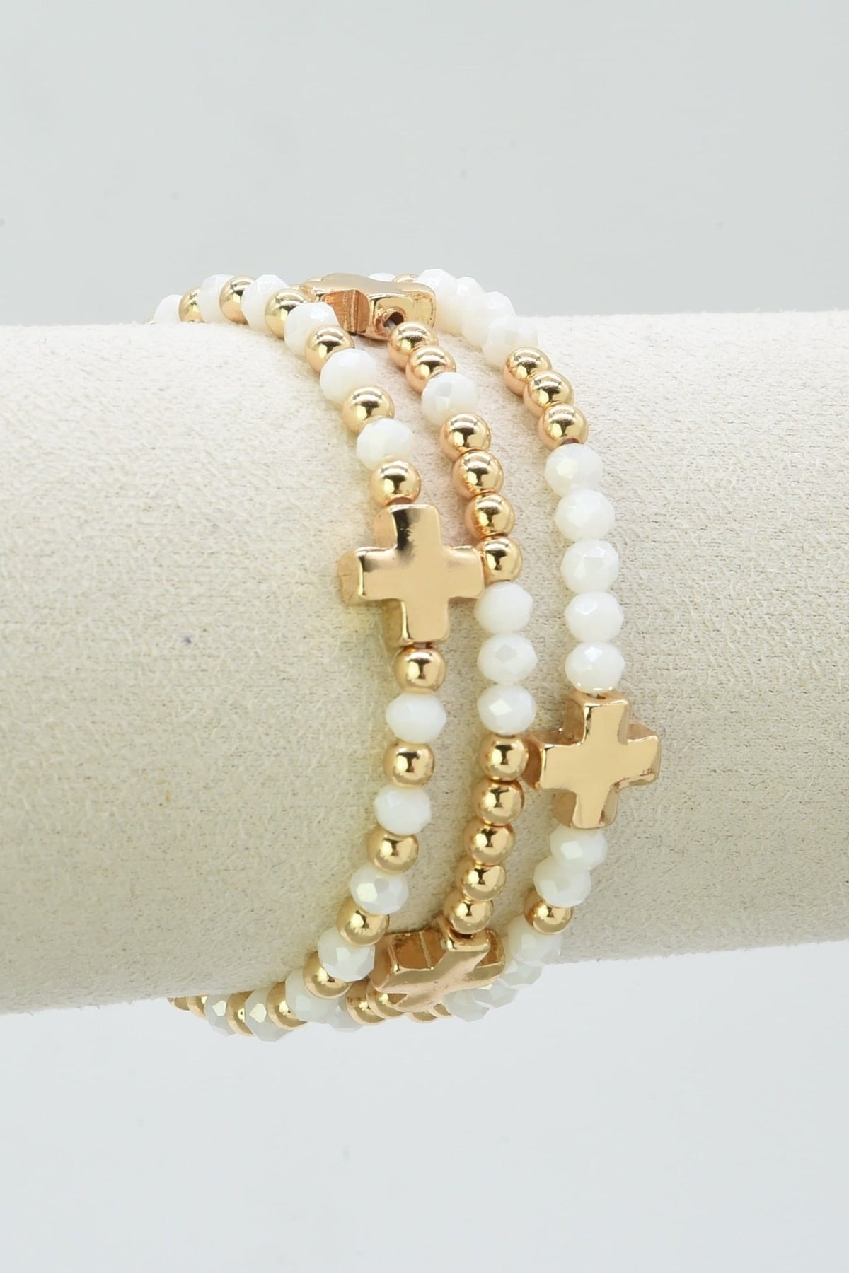 CB2382 Clara Three-Piece Glass Bead Cross Bracelet Set - MiMi Wholesale