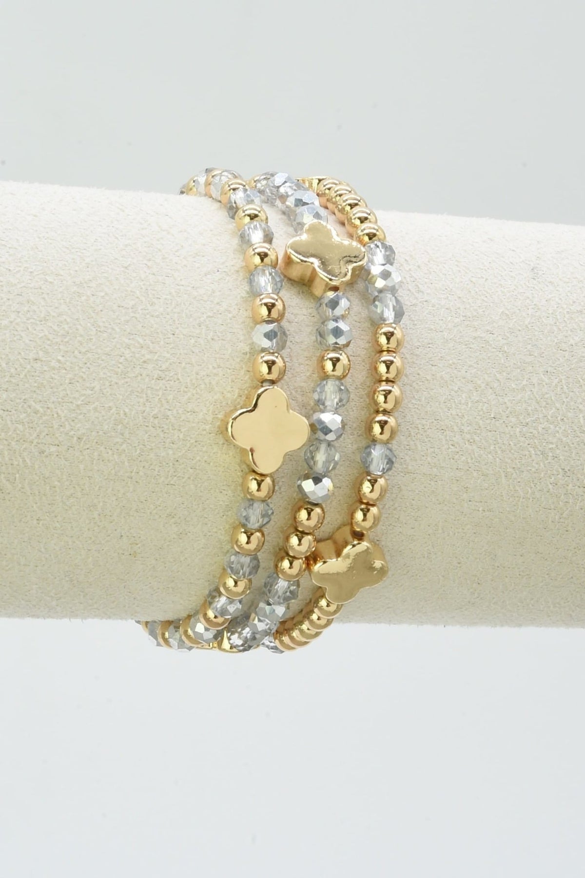 CB2383 Clover Three-Piece Glass Bead Clover Bracelet Set - MiMi Wholesale
