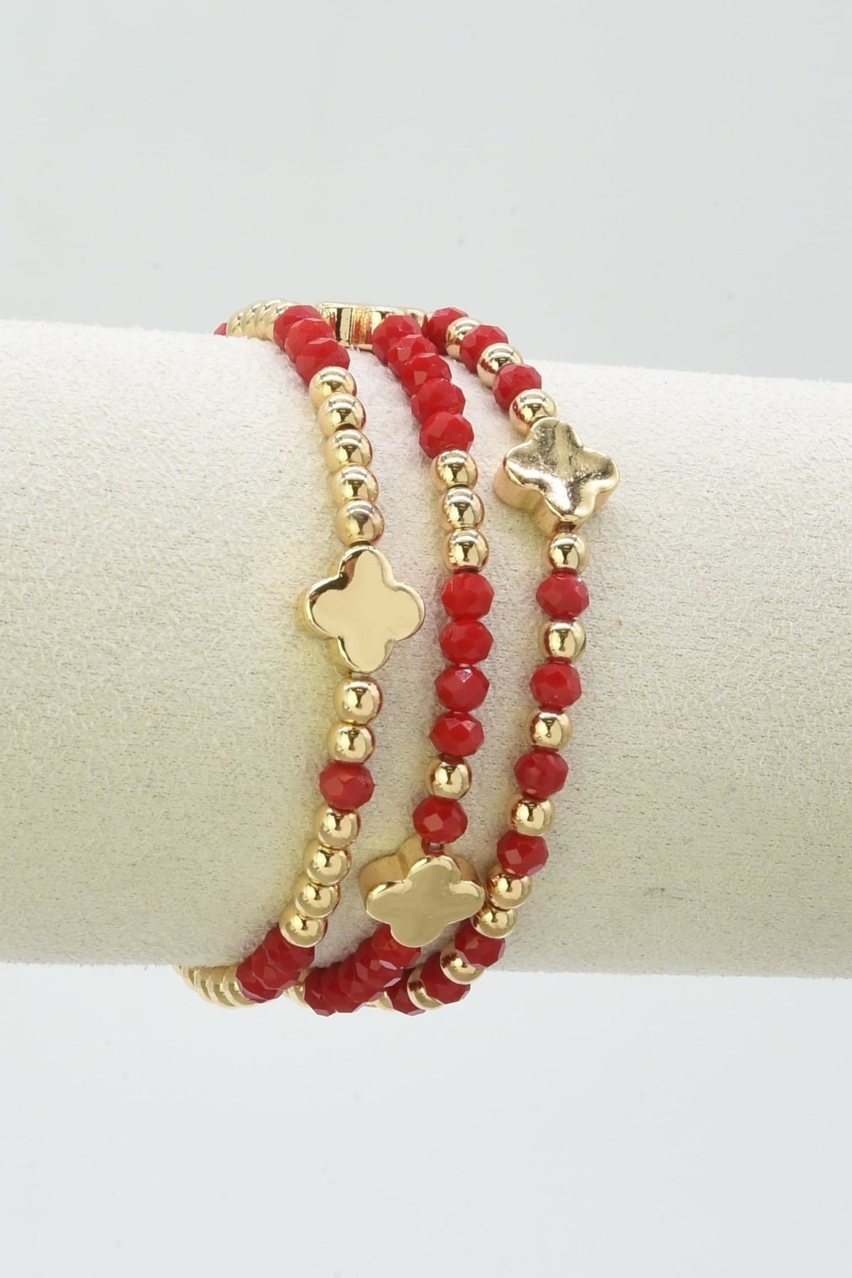 CB2383 Clover Three-Piece Glass Bead Clover Bracelet Set - MiMi Wholesale