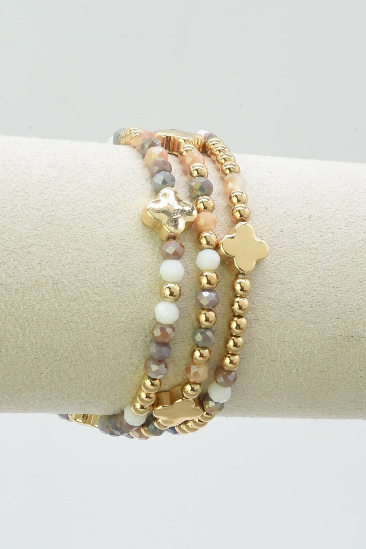 CB2383 Clover Three-Piece Glass Bead Clover Bracelet Set - MiMi Wholesale