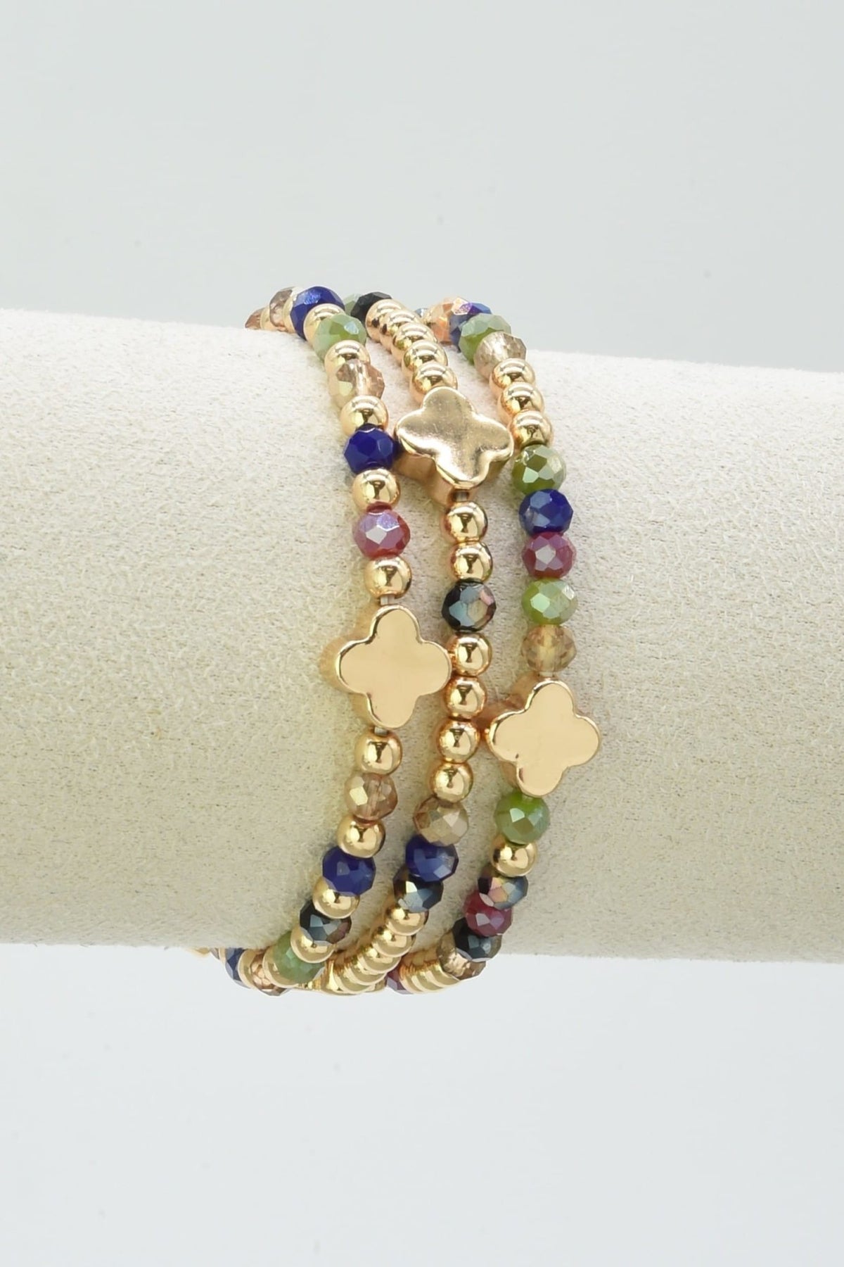 CB2383 Clover Three-Piece Glass Bead Clover Bracelet Set - MiMi Wholesale