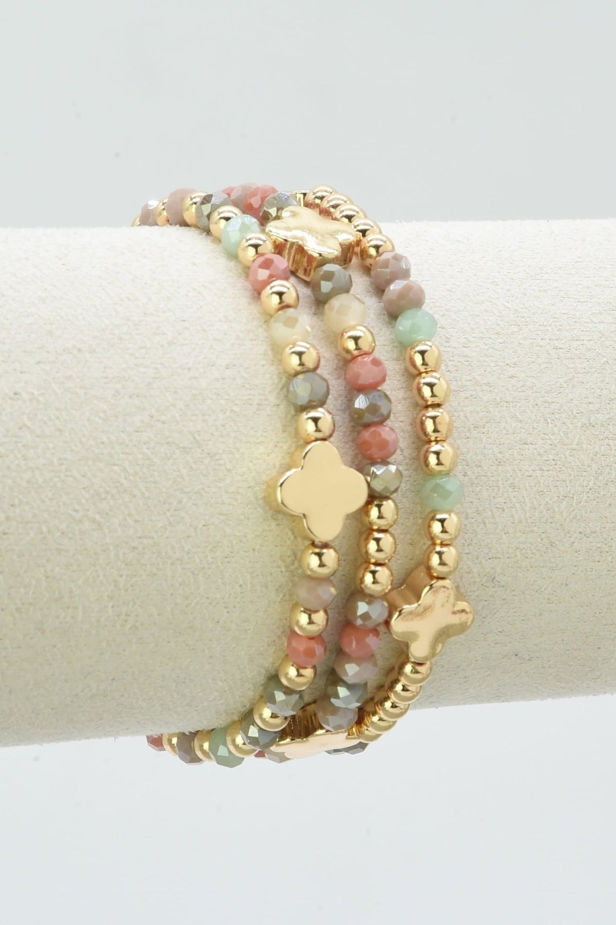 CB2383 Clover Three-Piece Glass Bead Clover Bracelet Set - MiMi Wholesale