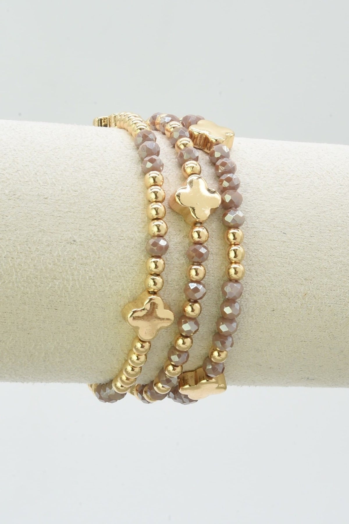 CB2383 Clover Three-Piece Glass Bead Clover Bracelet Set - MiMi Wholesale