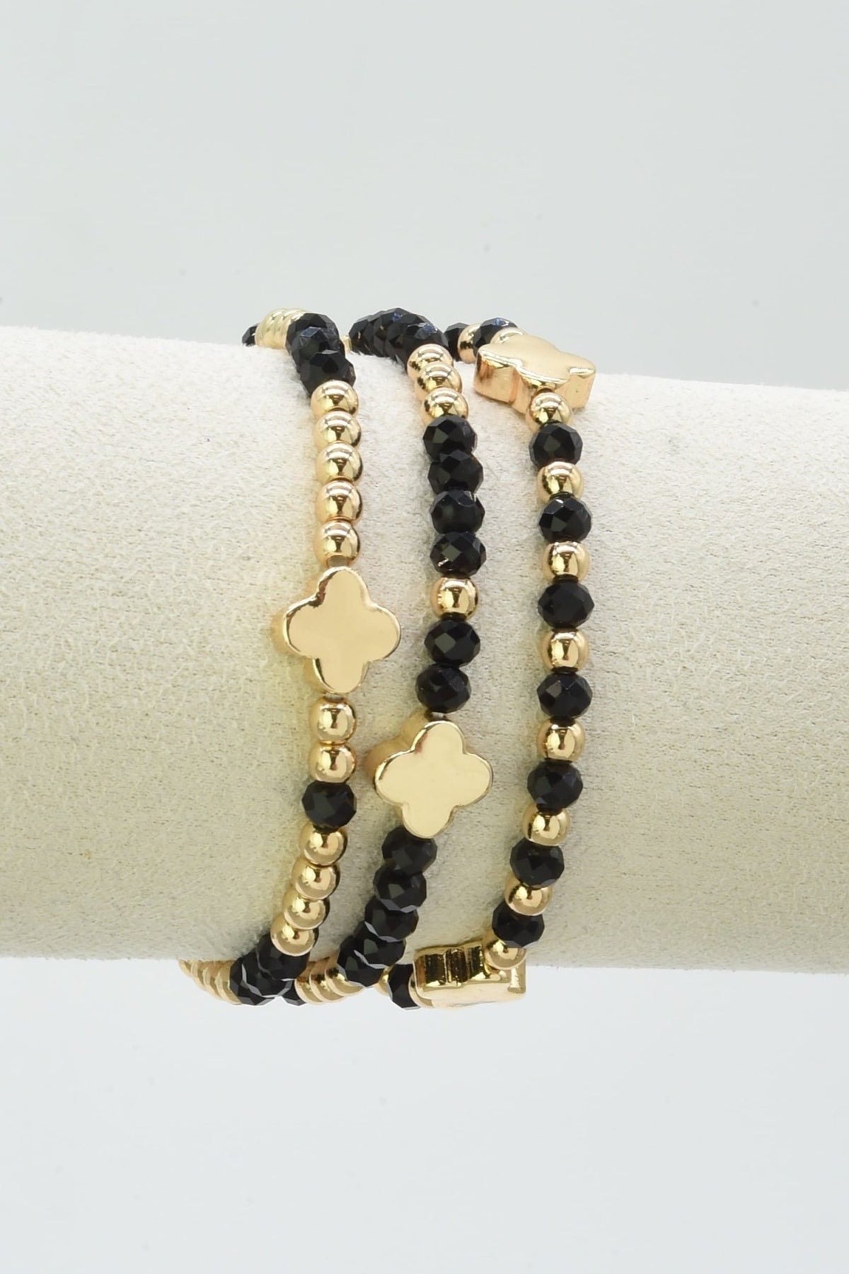 CB2383 Clover Three-Piece Glass Bead Clover Bracelet Set - MiMi Wholesale