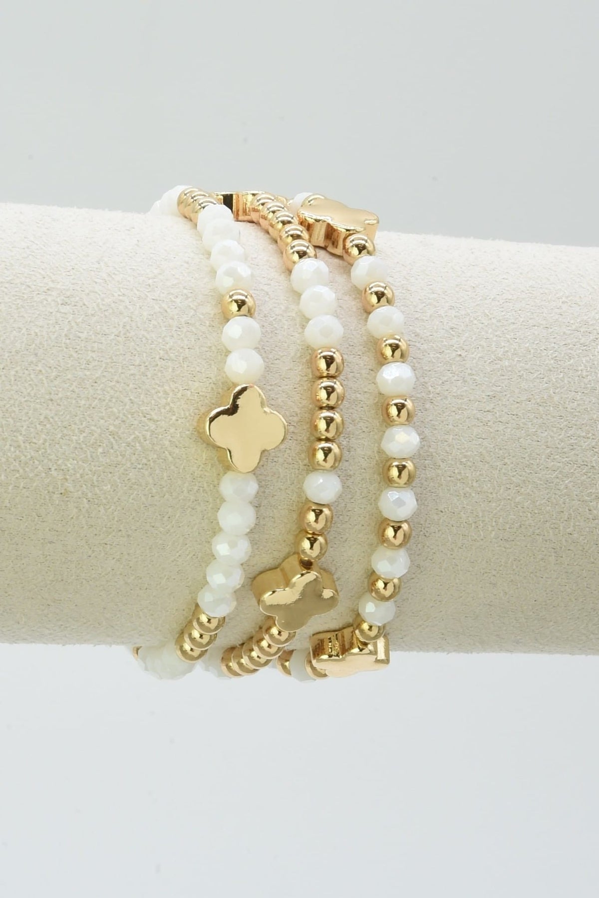 CB2383 Clover Three-Piece Glass Bead Clover Bracelet Set - MiMi Wholesale