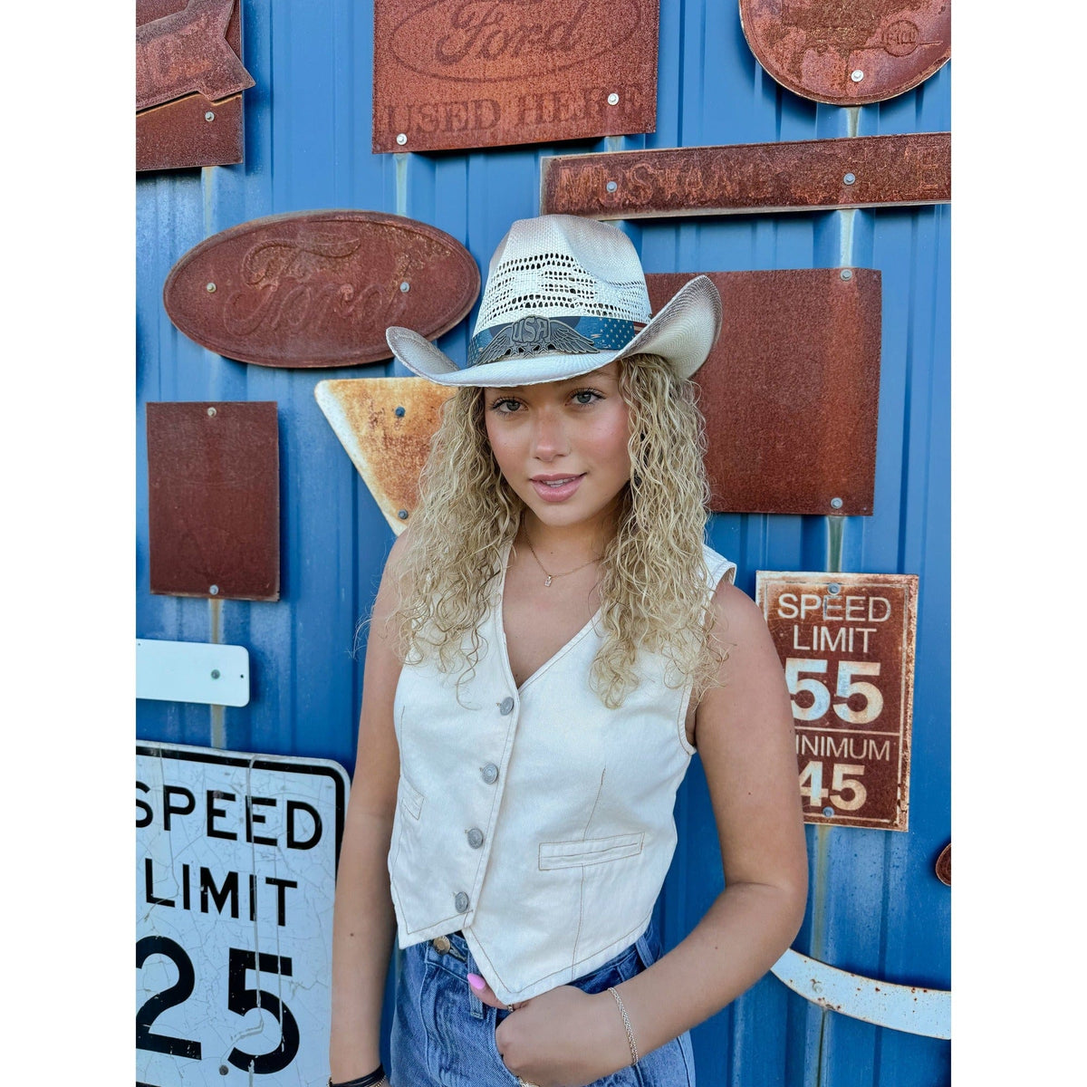 CBC0013 American Flag Tea Stain Cowboy Hat - MiMi Wholesale