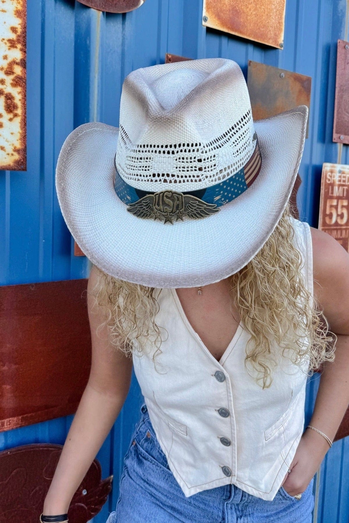CBC0013 American Flag Tea Stain Cowboy Hat - MiMi Wholesale