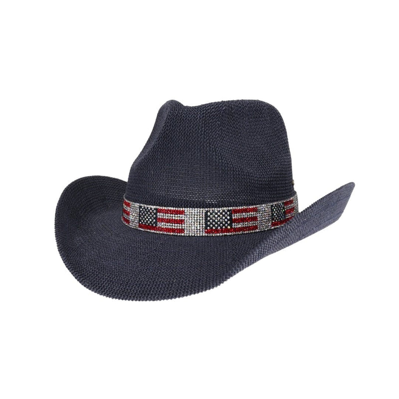 CBC0030 Fairhope Rhinestone American Flag Band Straw Cowboy Hat - MiMi Wholesale