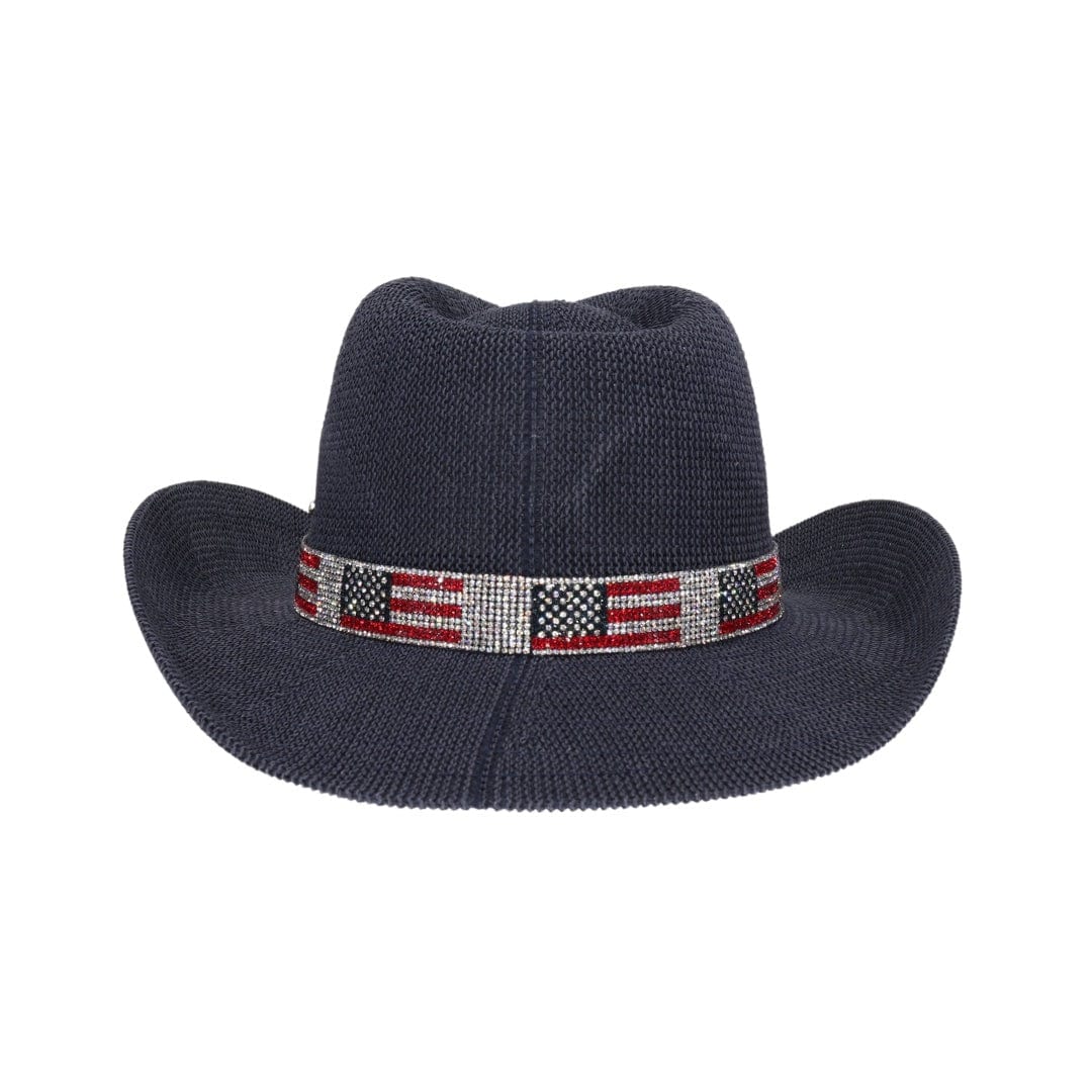 CBC0030 Fairhope Rhinestone American Flag Band Straw Cowboy Hat - MiMi Wholesale