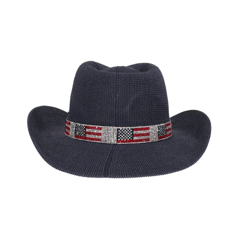 CBC0030 Fairhope Rhinestone American Flag Band Straw Cowboy Hat - MiMi Wholesale