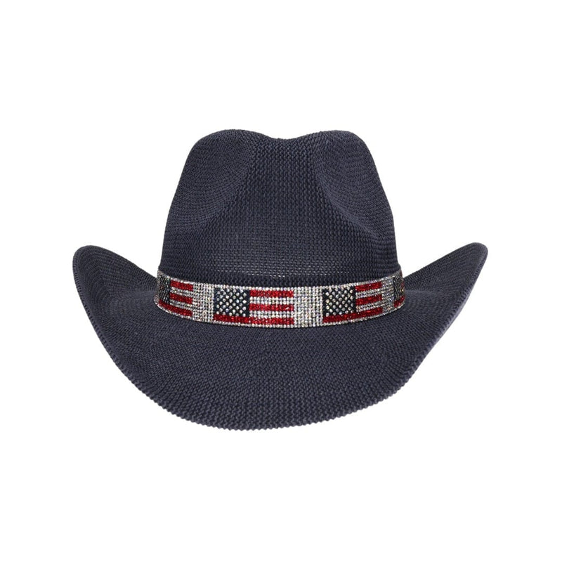 CBC0030 Fairhope Rhinestone American Flag Band Straw Cowboy Hat - MiMi Wholesale