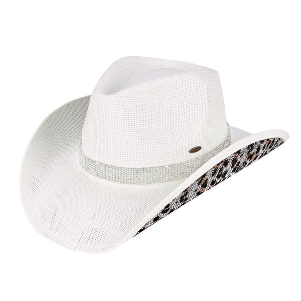 CBC0033WHT Luxury Cowgirl Hat with Leopard rhinestone - MiMi Wholesale