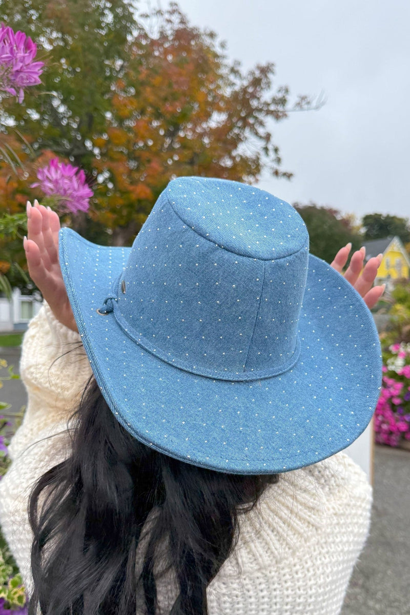 CBC0130 Broadway All Over Rhinestone Denim Cowboy Hat - MiMi Wholesale