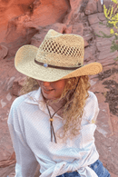 CBC0140 Straw Weave Cowboy Hat With Turquoise - MiMi Wholesale