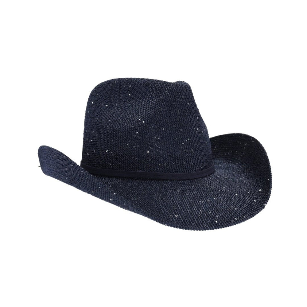 7971 Sparkly Sequin Cowboy Hat With Suede String Trim, Navy C.C Sparkly Sequin Cowboy Hat with Suede String Trim, Beige  main image 4
