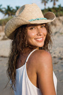 CBCA002 Jordan Raffia Cowboy Hat With Turquoise Beaded Band - MiMi Wholesale