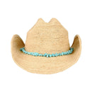 CBCA002 Jordan Raffia Cowboy Hat With Turquoise Beaded Band - MiMi Wholesale